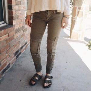 Hudson Army Green Jeans, distressed